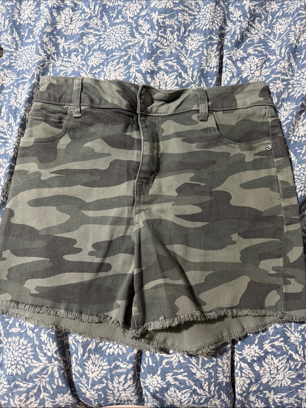 Maurices Camo High-Rise Jean Shorts - Olive Green